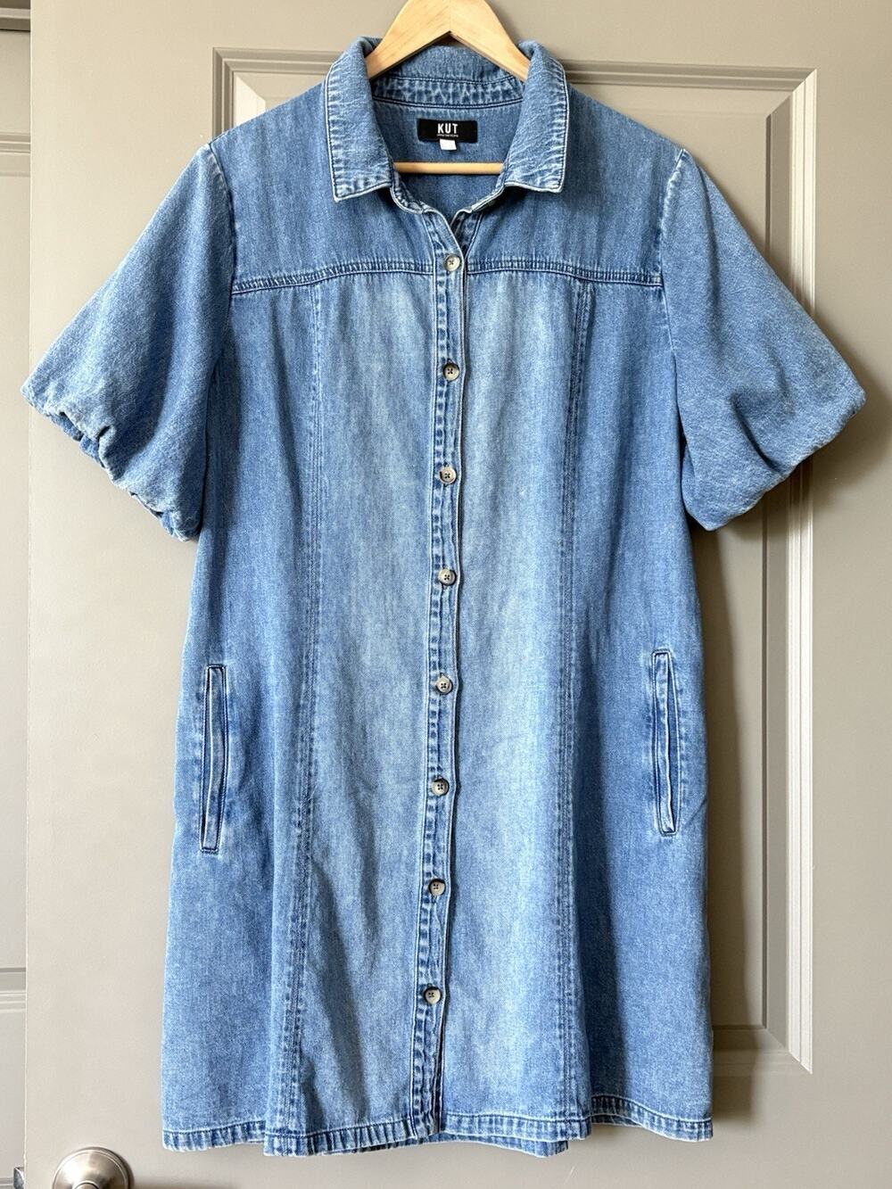Kut from the Kloth Blanca Denim Shirt Dress Womens XL Blue Button Front Casual